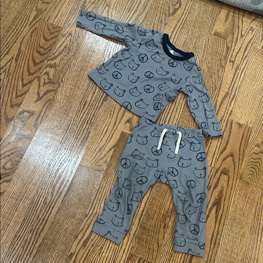 GAP Blue Kids Pajama Set with Bear and Peace Print